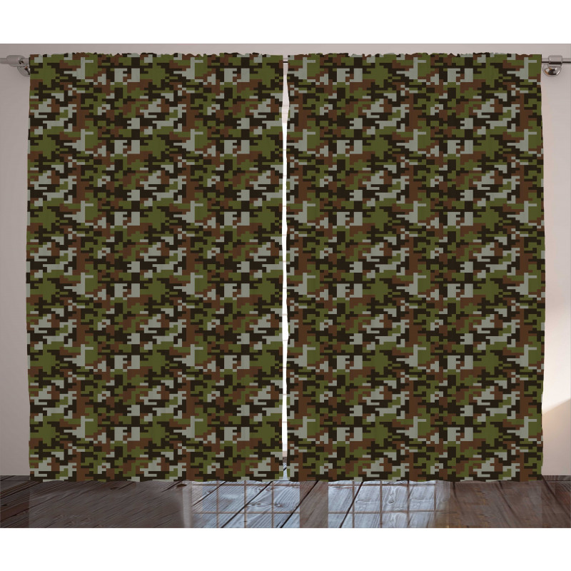 Abstract Pixel Art Camo Curtain