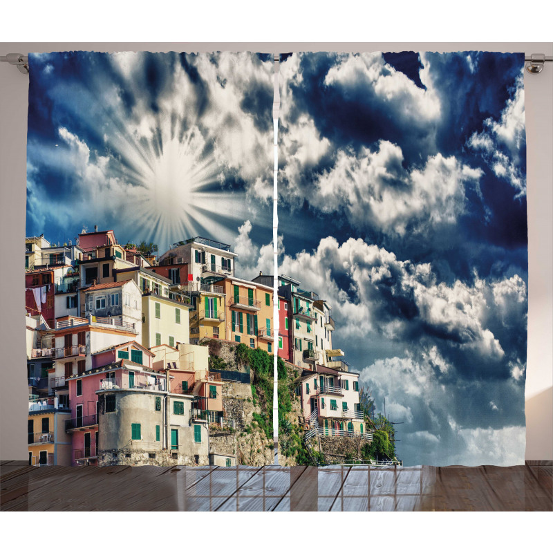 Mediterranean Coast Houses Curtain