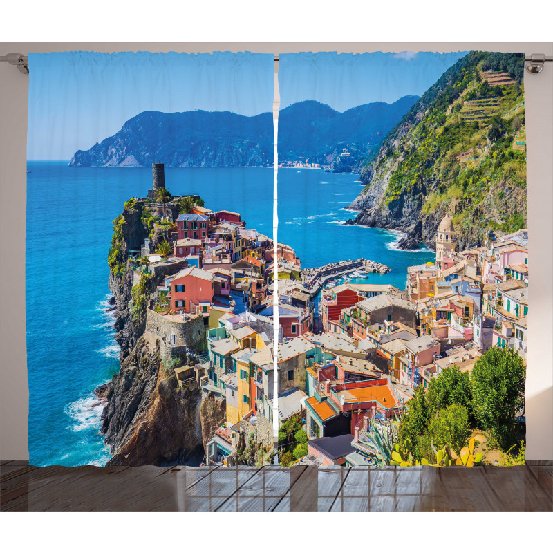 Italy Houses Cliff and Sea Curtain