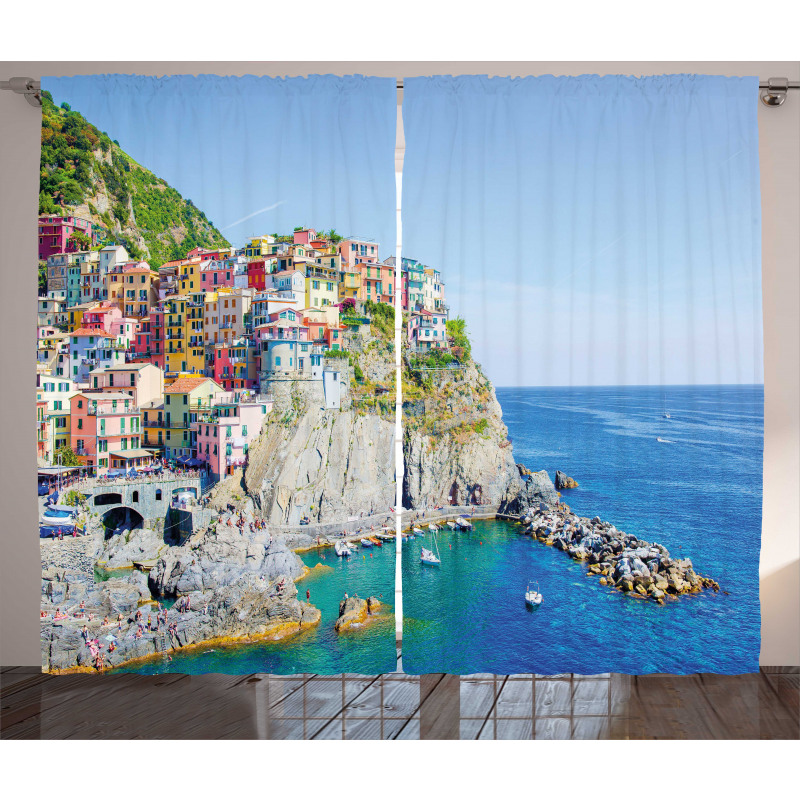 Colorful Coastal Village Curtain