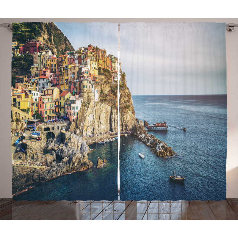 Manarola Village Panorama Curtain