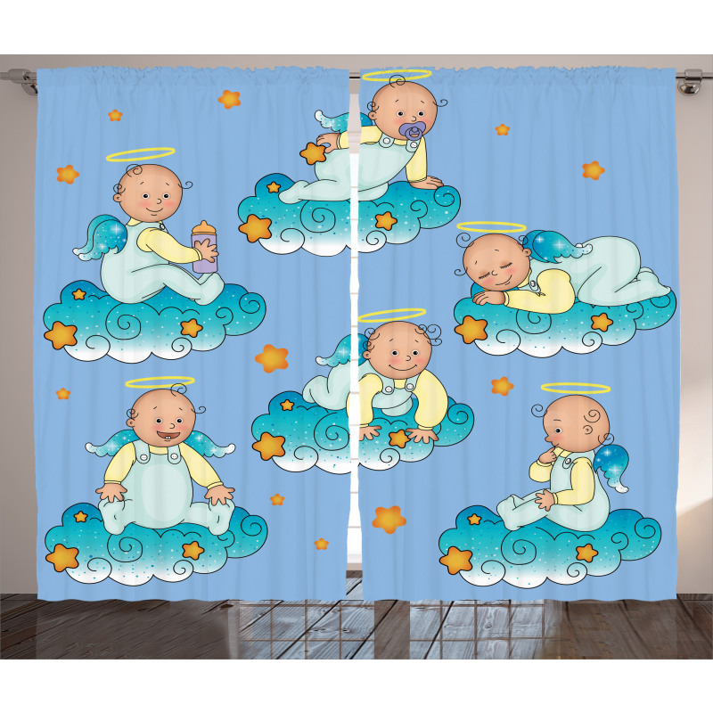 Babies on Clouds in Cartoon Curtain