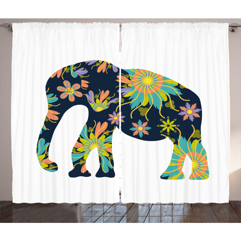 Oriental Floral Elephant Curtain