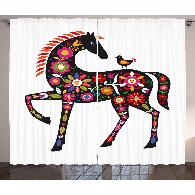 Floral Ornate Horse Bird Curtain