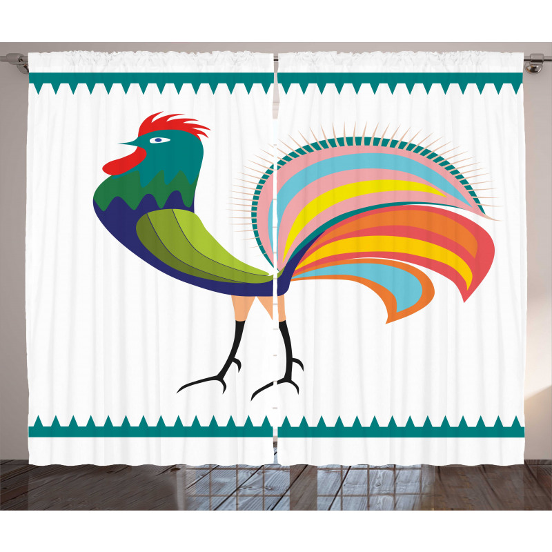 Vivid Polish Rooster Motif Curtain