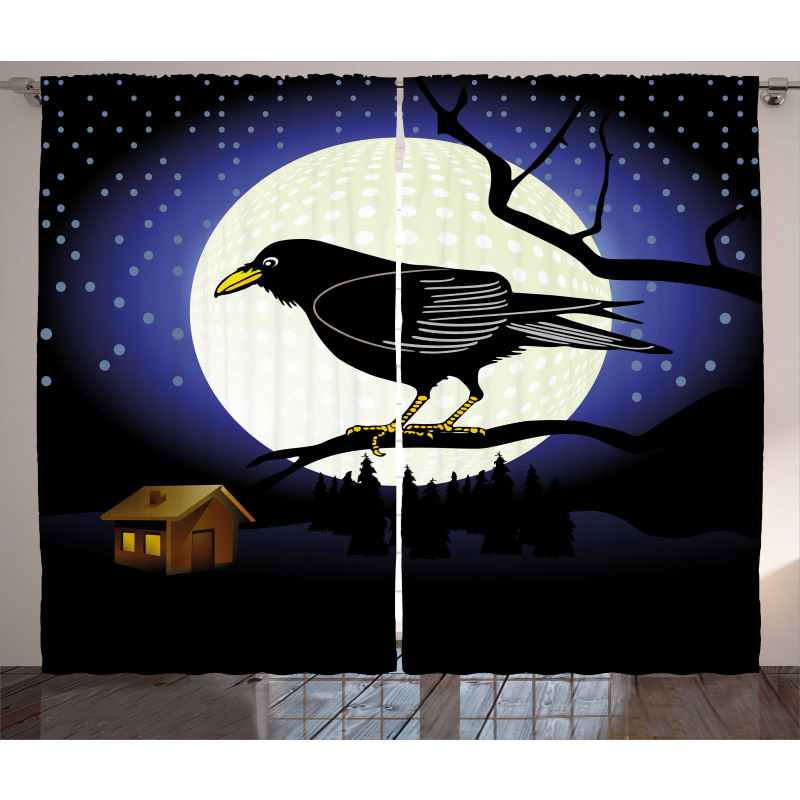 Full Moon Night Bird Curtain