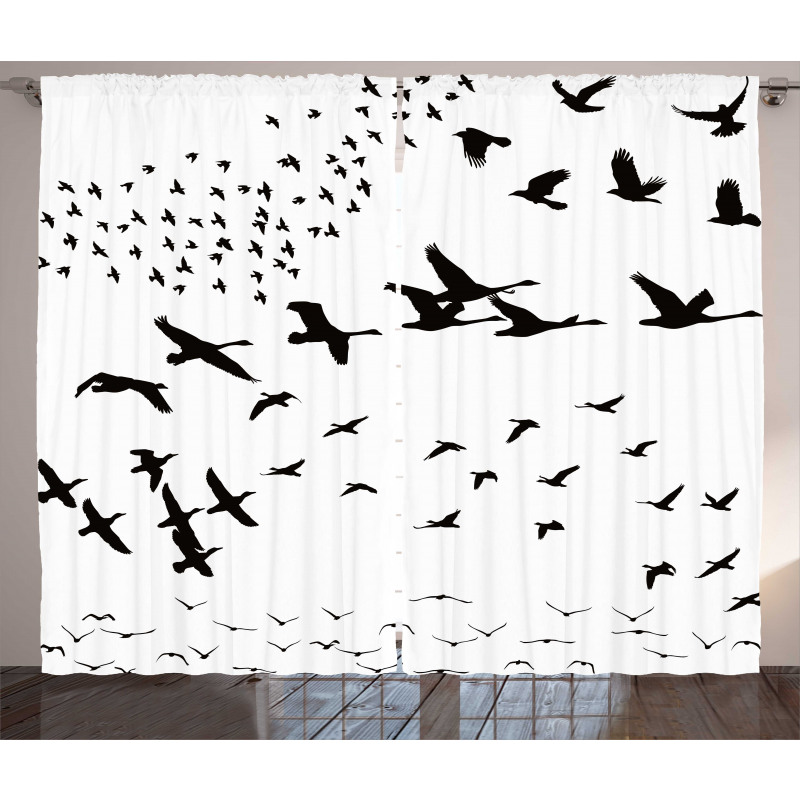 Monochrome Flying Birds Curtain