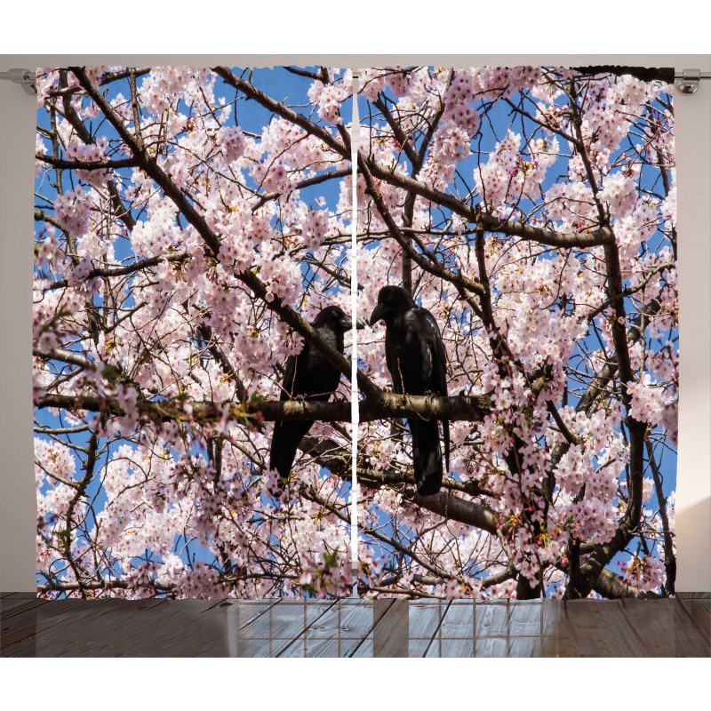 Birds on Sakura Tree Curtain