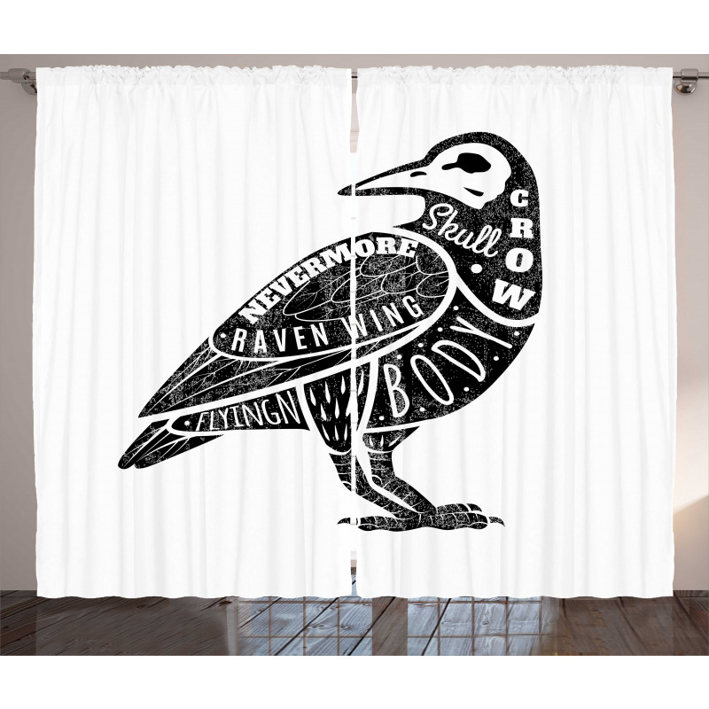 Gothic Bird Font Pattern Curtain