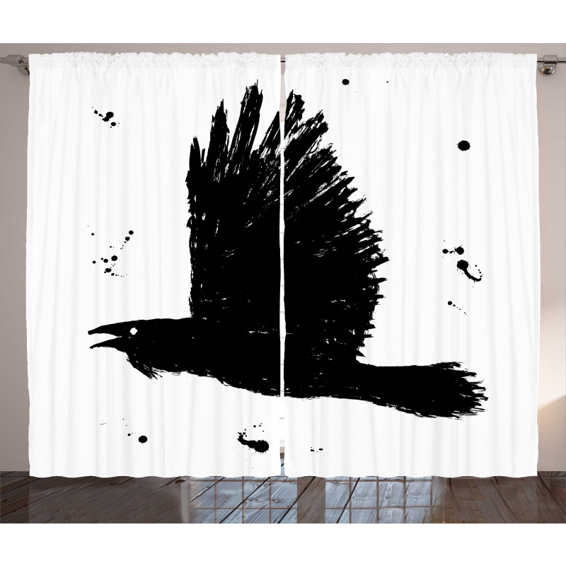 Gothic Ink Sketch Bird Curtain