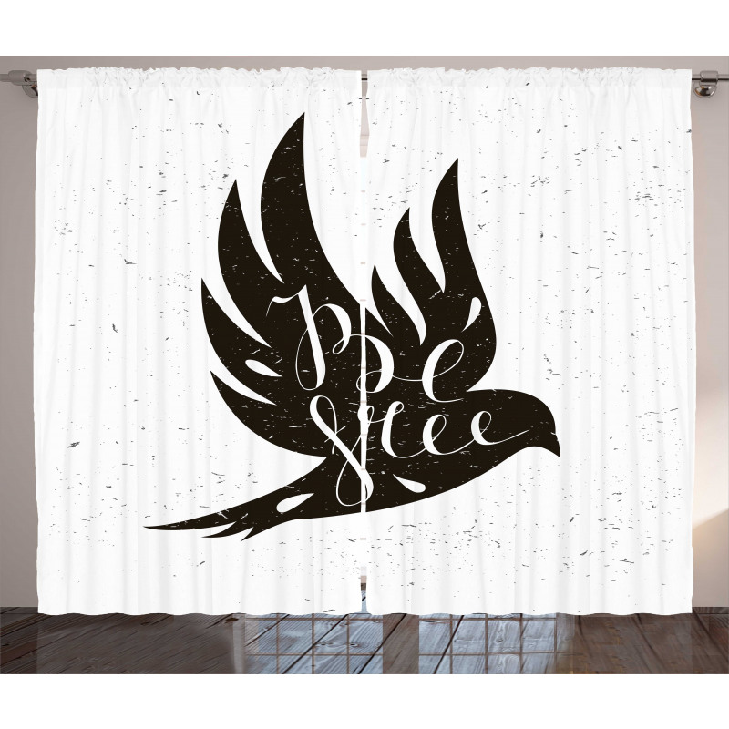 Be Free Text on Flying Bird Curtain