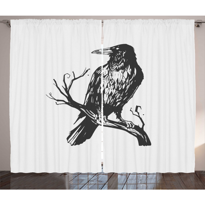 Bird on Bare Branch Art Curtain