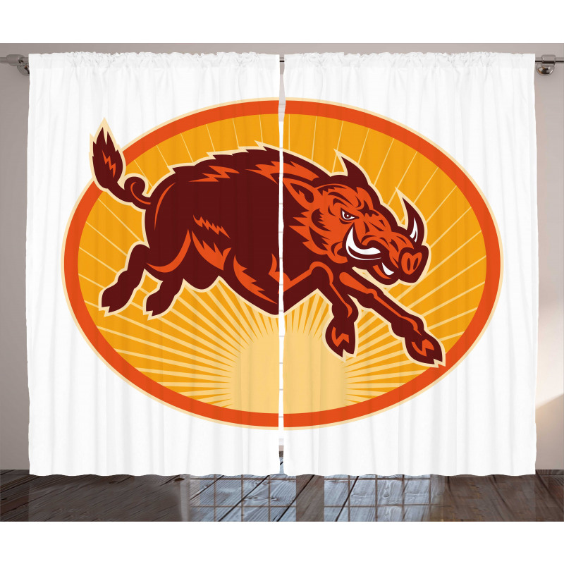 Retro Attacking Wild Boar Curtain