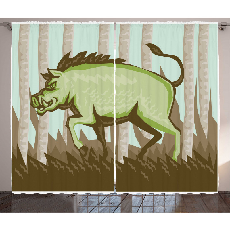 Vintage Pig Boar in Woods Curtain