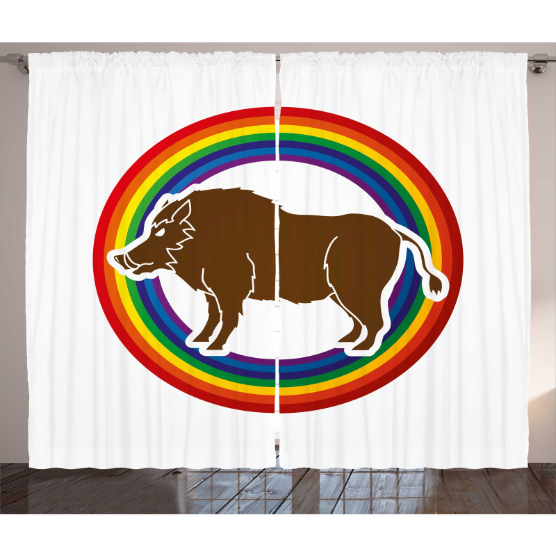 Wild Hog Boar in Rainbow Curtain