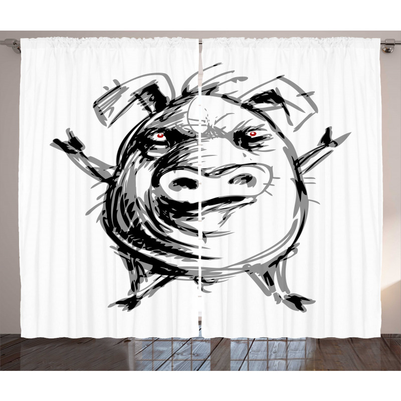 Sketch of Angry Rebel Pig Curtain