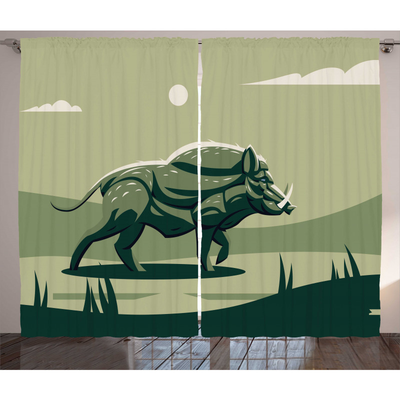 Wild Boar with Tusks Art Curtain