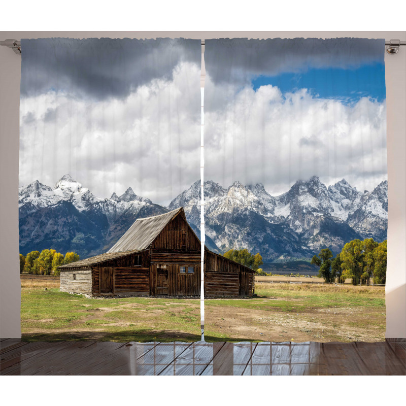 Rustic Wooden Cottage View Curtain