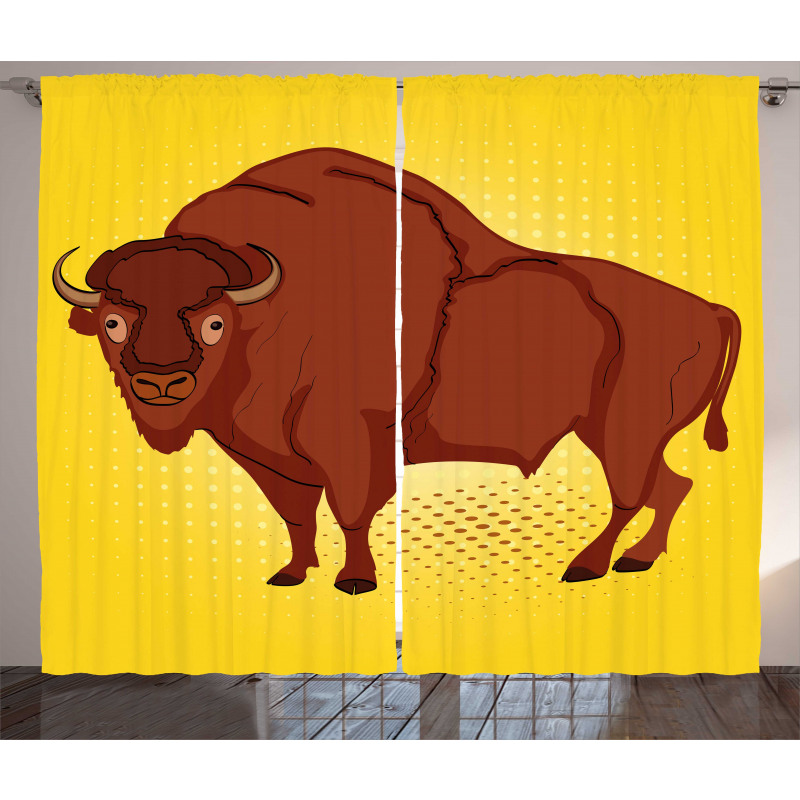 Comic Book Drawn Bison Curtain