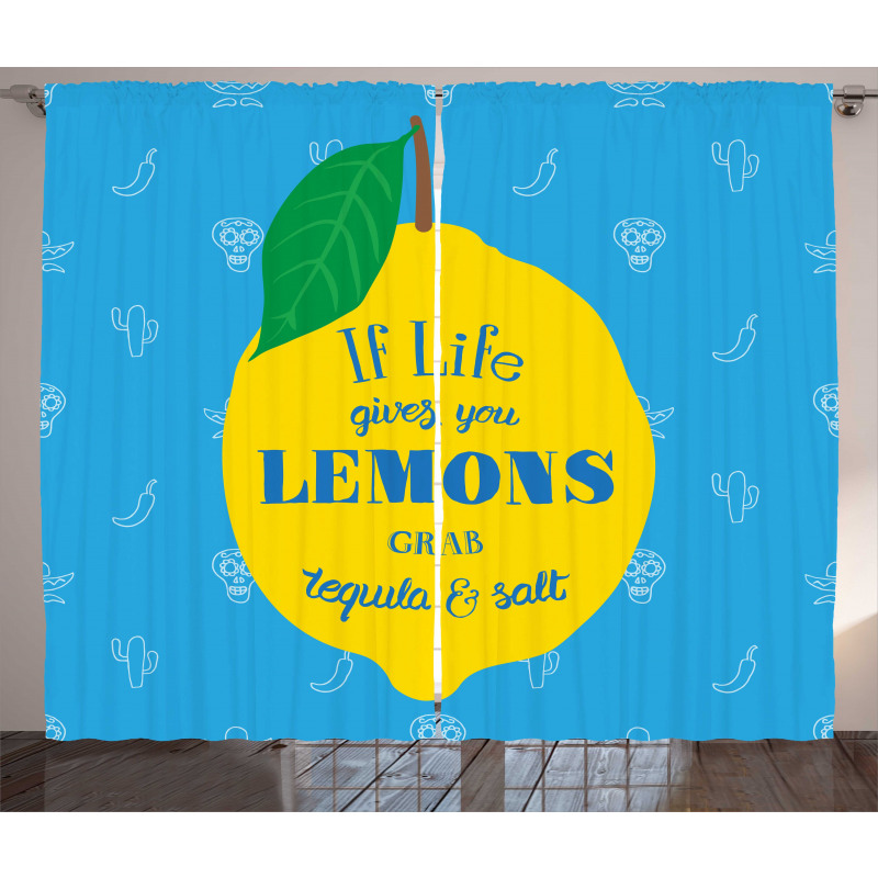 Mexican Words on Lemon Curtain