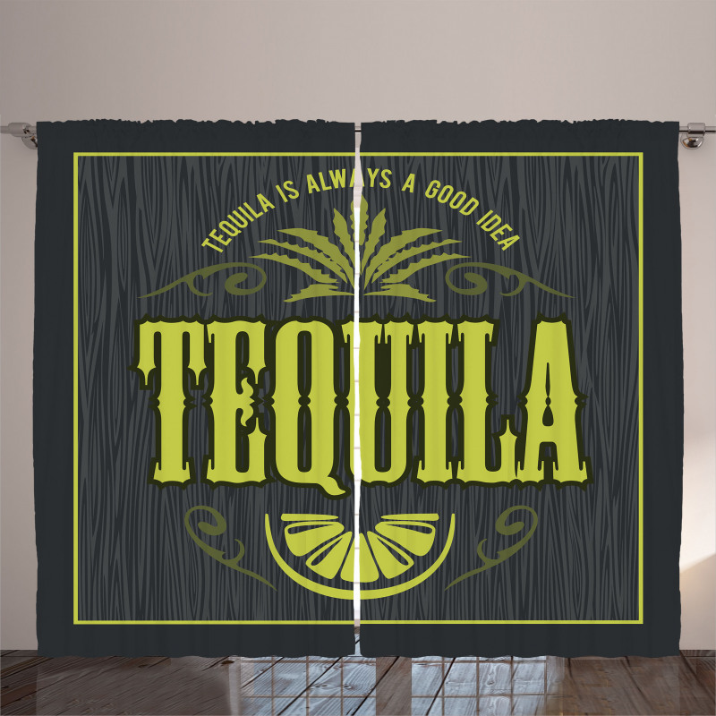 Vintage Alcohol Themed Text Curtain