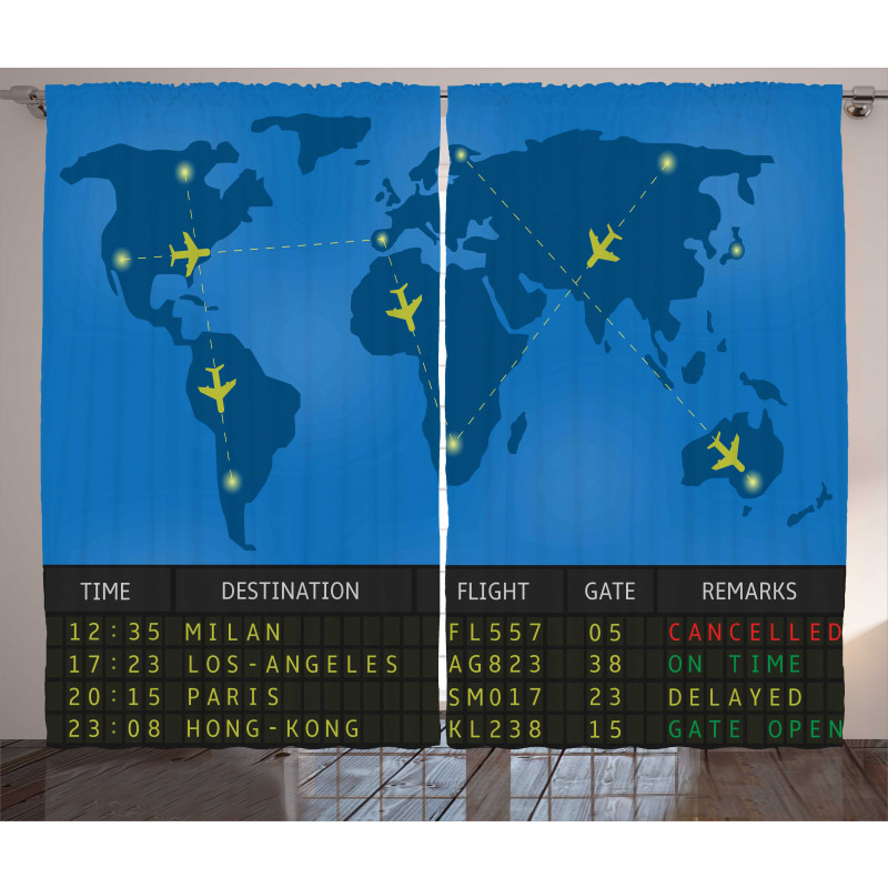 Departure Board World Map Curtain