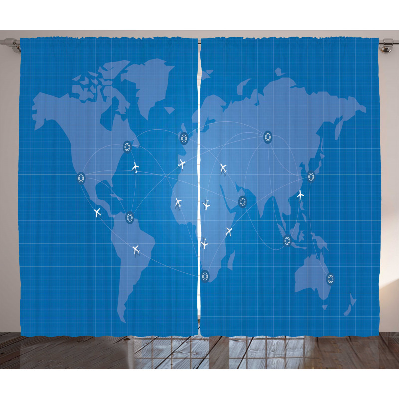 Flight Routes on World Map Curtain