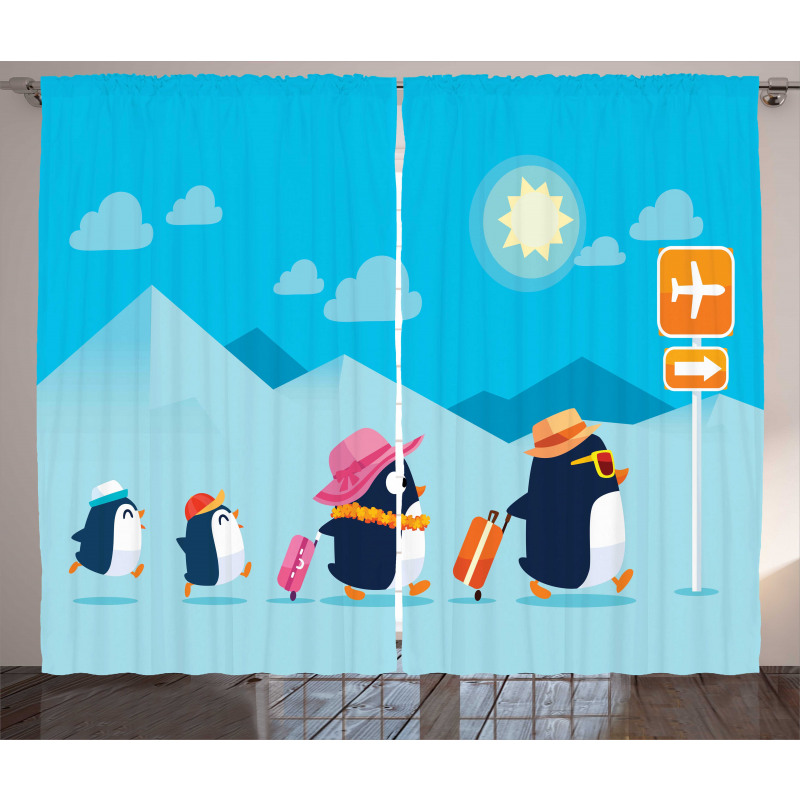 Funny Penguin Family Trip Curtain