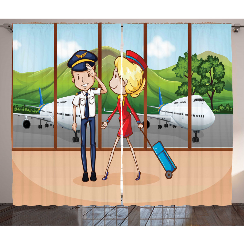 Pilot and Hostess Cartoon Curtain