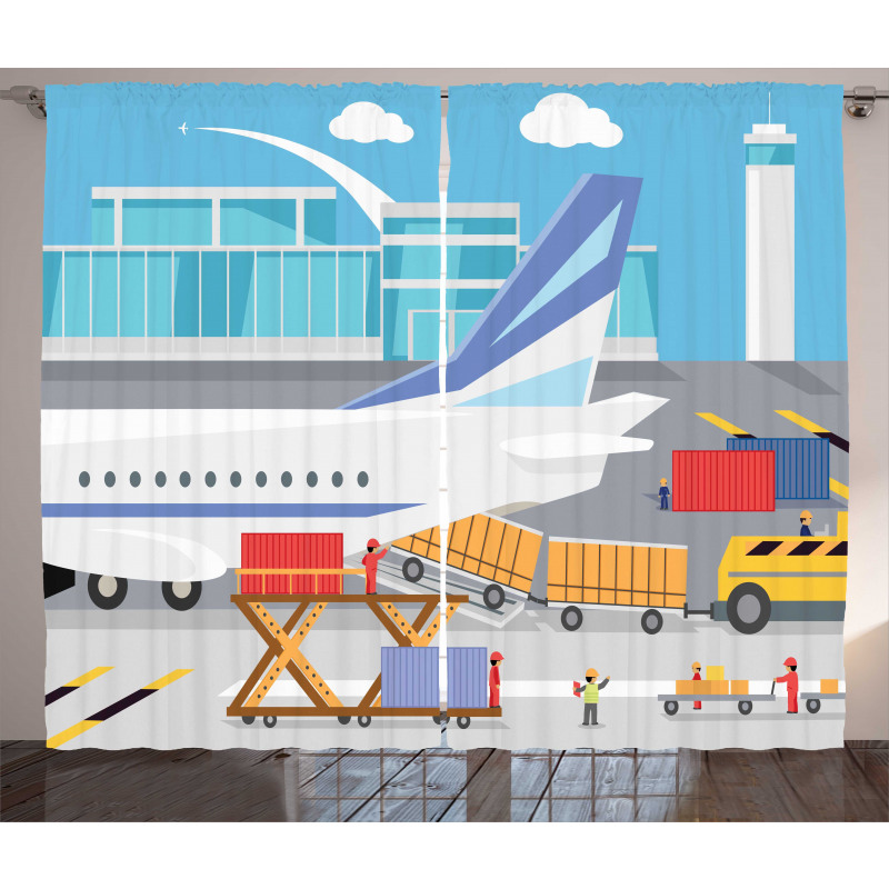 Loading Cargo Plane Cartoon Curtain