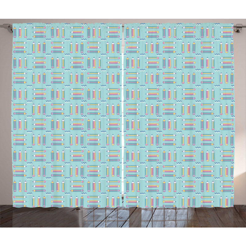 Colorful Cartoon Pencils Curtain