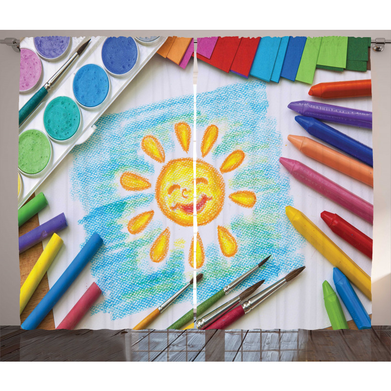 Child's Happy Sun Painting Curtain