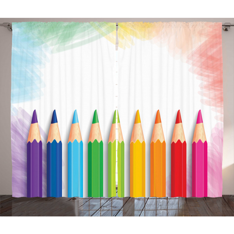 Realistic Colorful Pencils Curtain