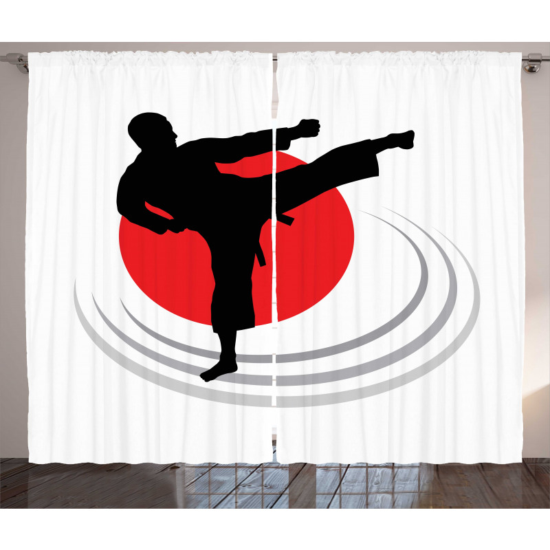 Man Karate Kick Silhouette Curtain