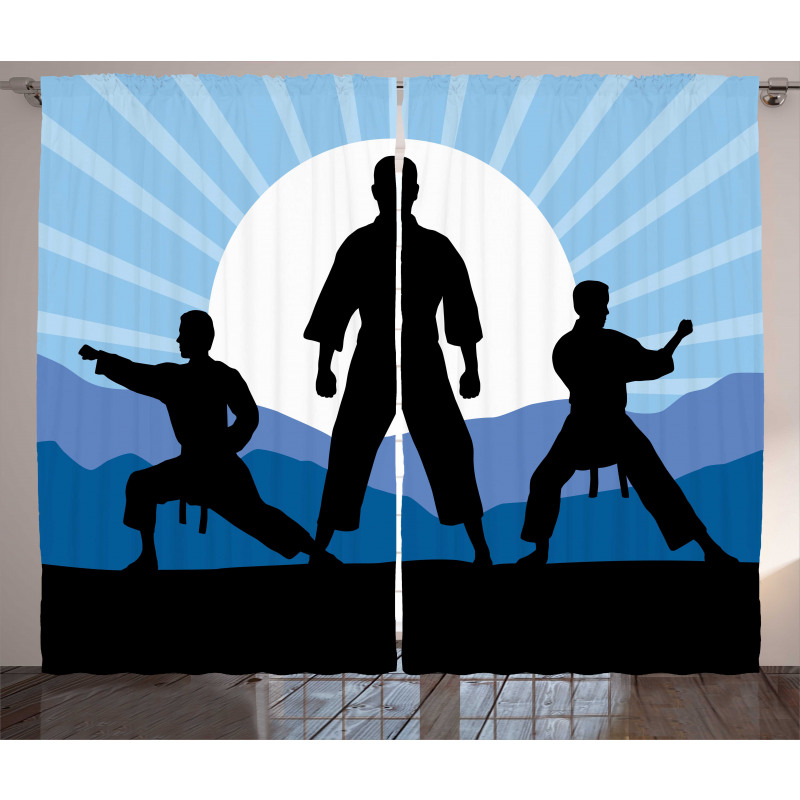 Karate Men Silhouettes Sun Curtain