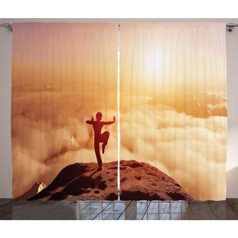 Karate Posed Man at Sunset Curtain