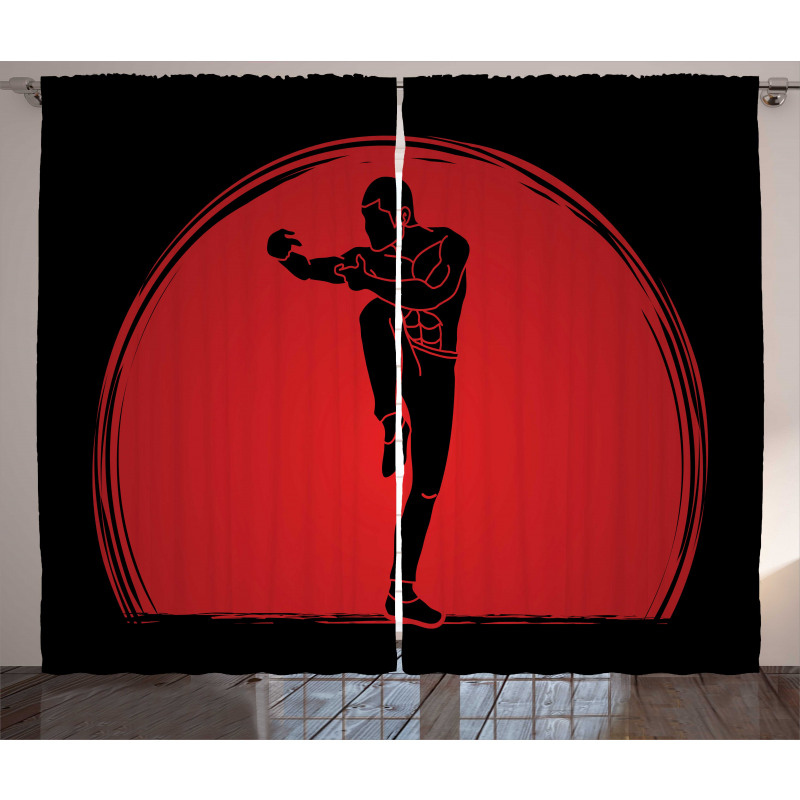 Man Silhouette Pose Round Curtain