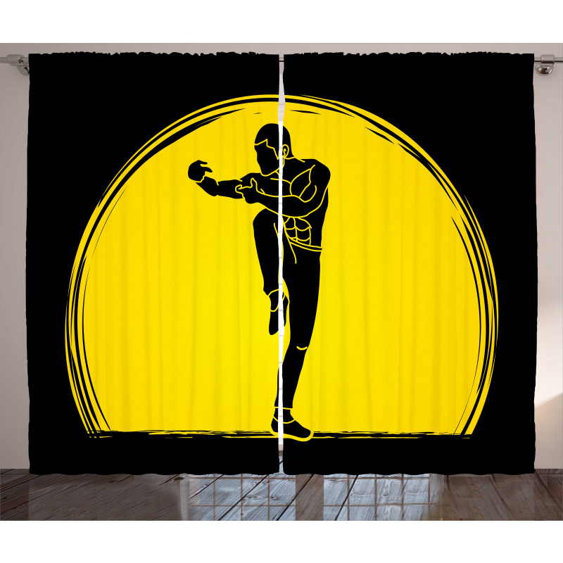 Karate Pose Man on Moon Curtain