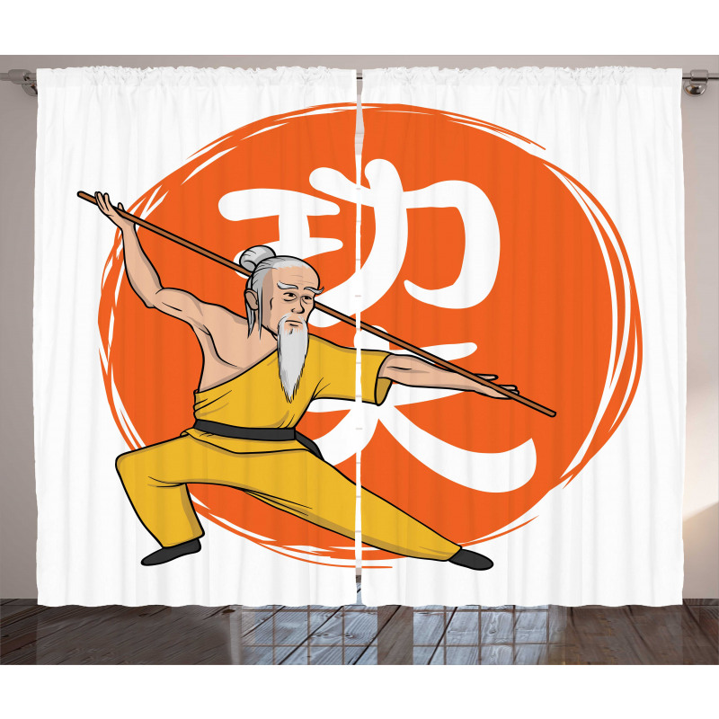 Shaolin Monk in Wushu Pose Curtain