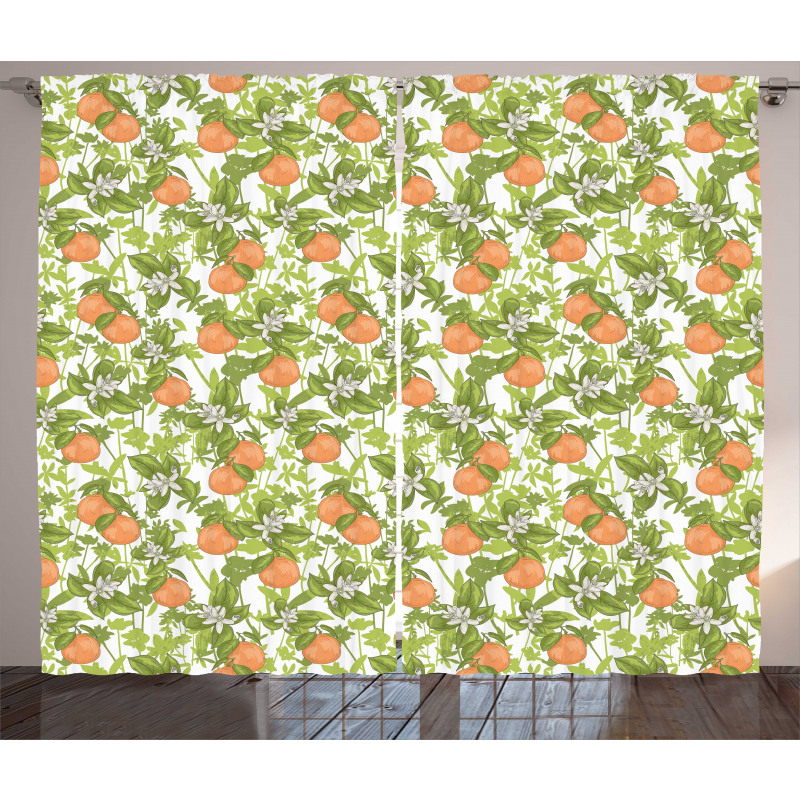 Vintage Mandarins Flowers Curtain