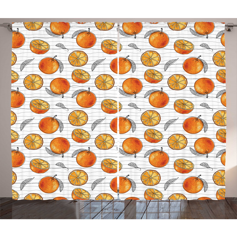 Sketch Lines and Oranges Curtain