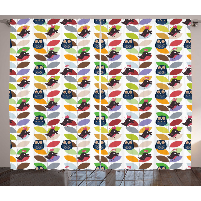 Abstract Vivid Birds Curtain