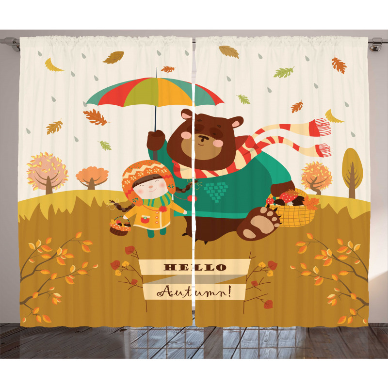 Hello Autumn Cartoon Curtain