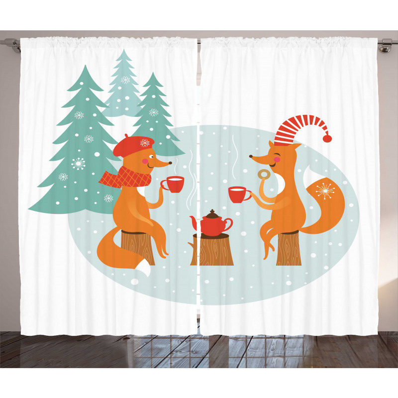 Happy Foxes Winter Curtain