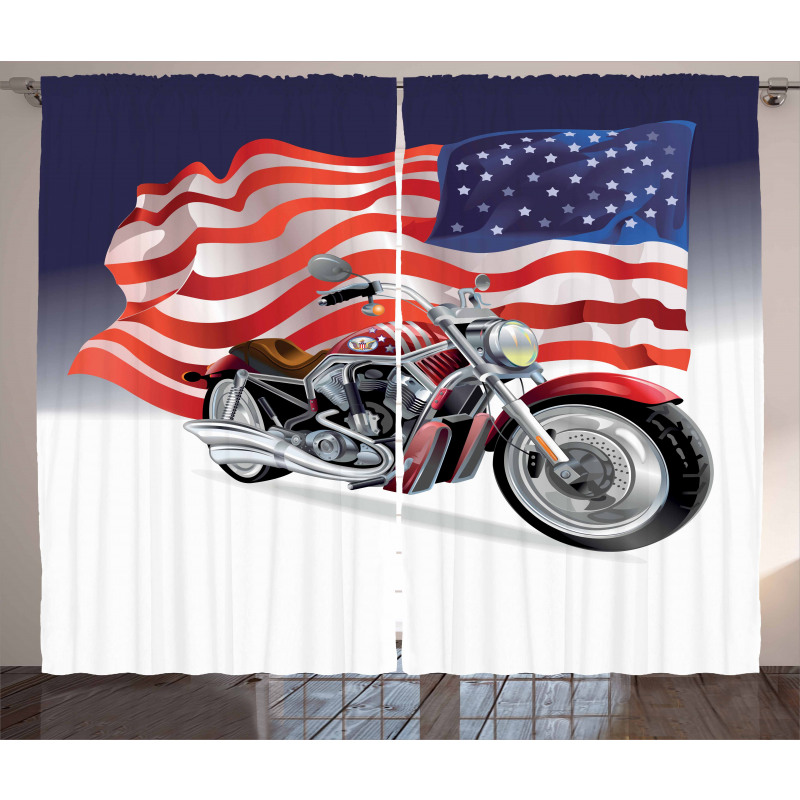 Motorbike and US Flag Curtain