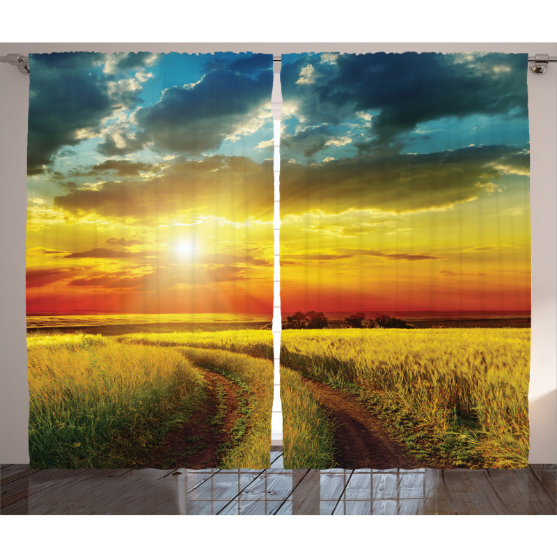 Sunset Over Field Picture Curtain