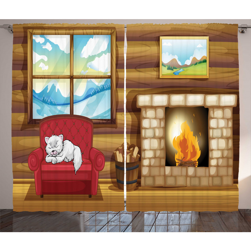 Sleepy Cat Rustic House Curtain