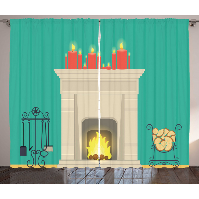 Classic Log Fire Candles Curtain