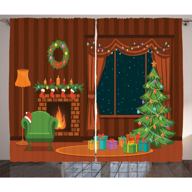 Cartoon Christmas Room Curtain