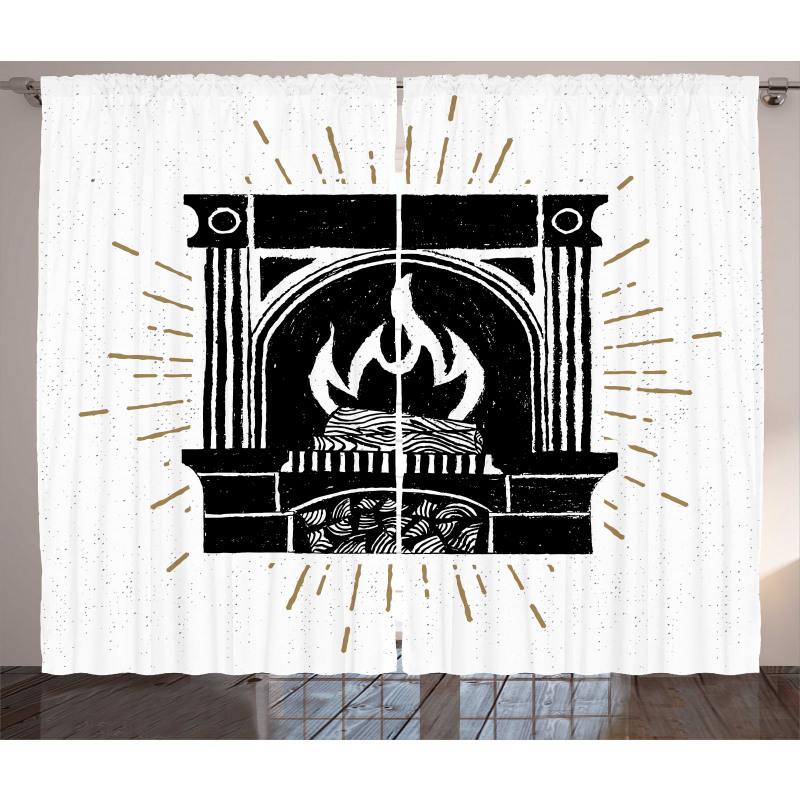 Vintage Log Fire Image Curtain